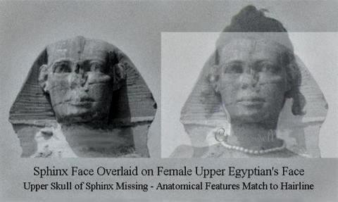 Image of Sphinx face and Upper Egyptian female is Sphinx missing part of its head? 